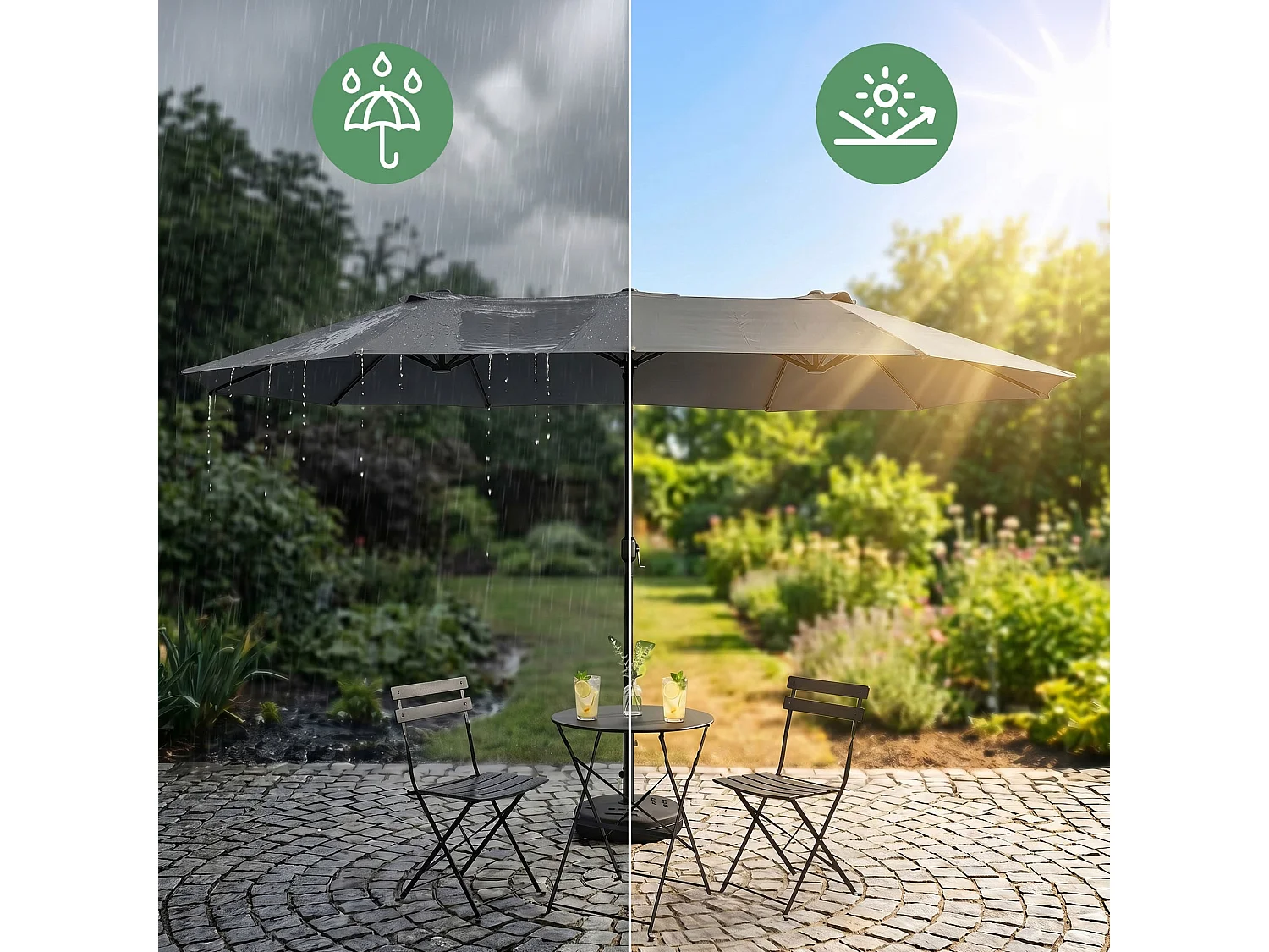 Parasol double de jardin TILIA en gris foncé, Poids 12,3 kg Dimensions L460 x l270 x H245 cm