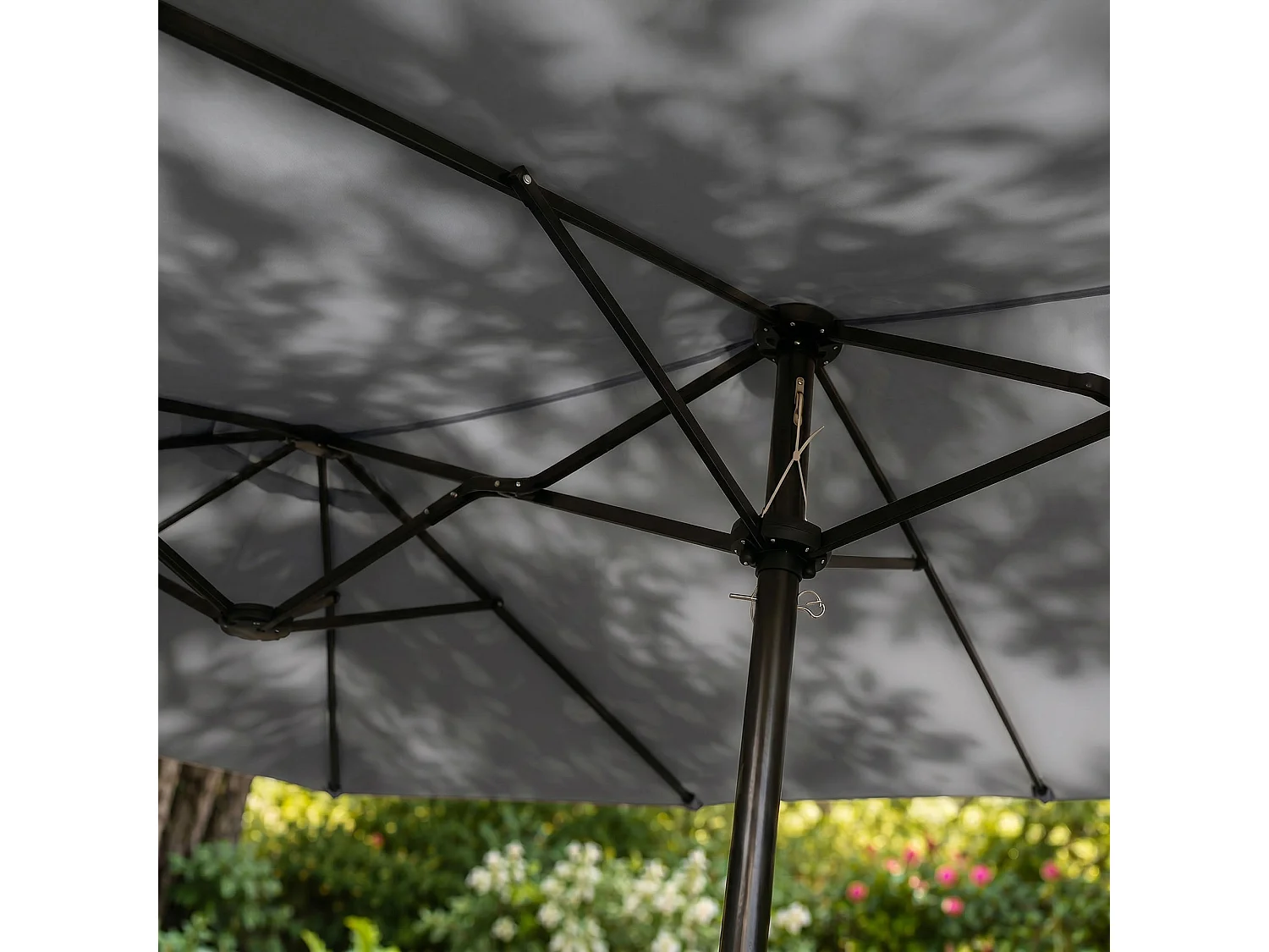 Parasol double de jardin TILIA en gris foncé, Poids 12,3 kg Dimensions L460 x l270 x H245 cm