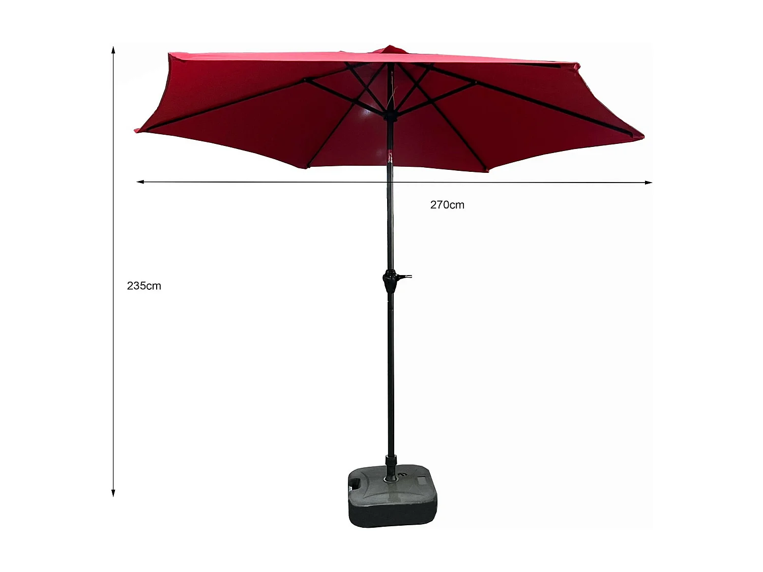 Rode Terras en Tuin Parasol ORIENT 270 cm - Inclusief Handzwengel, UV- en Waterbestendig, Kantelbaar, Polyester, Zeshoekig Design - Ideaal voor Zomers Entertainment