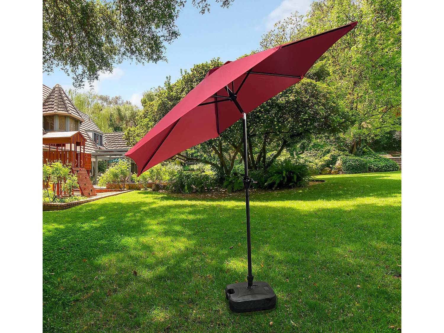 Rode Terras en Tuin Parasol ORIENT 270 cm - Inclusief Handzwengel, UV- en Waterbestendig, Kantelbaar, Polyester, Zeshoekig Design - Ideaal voor Zomers Entertainment
