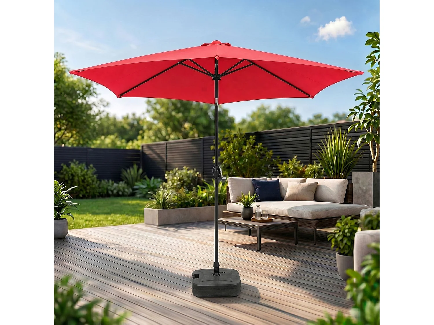 Parasol de jardin ORIENT avec inclinaison réglable en rouge, Poids 4,5 kg Dimensions L270 x l270 x H235 cm