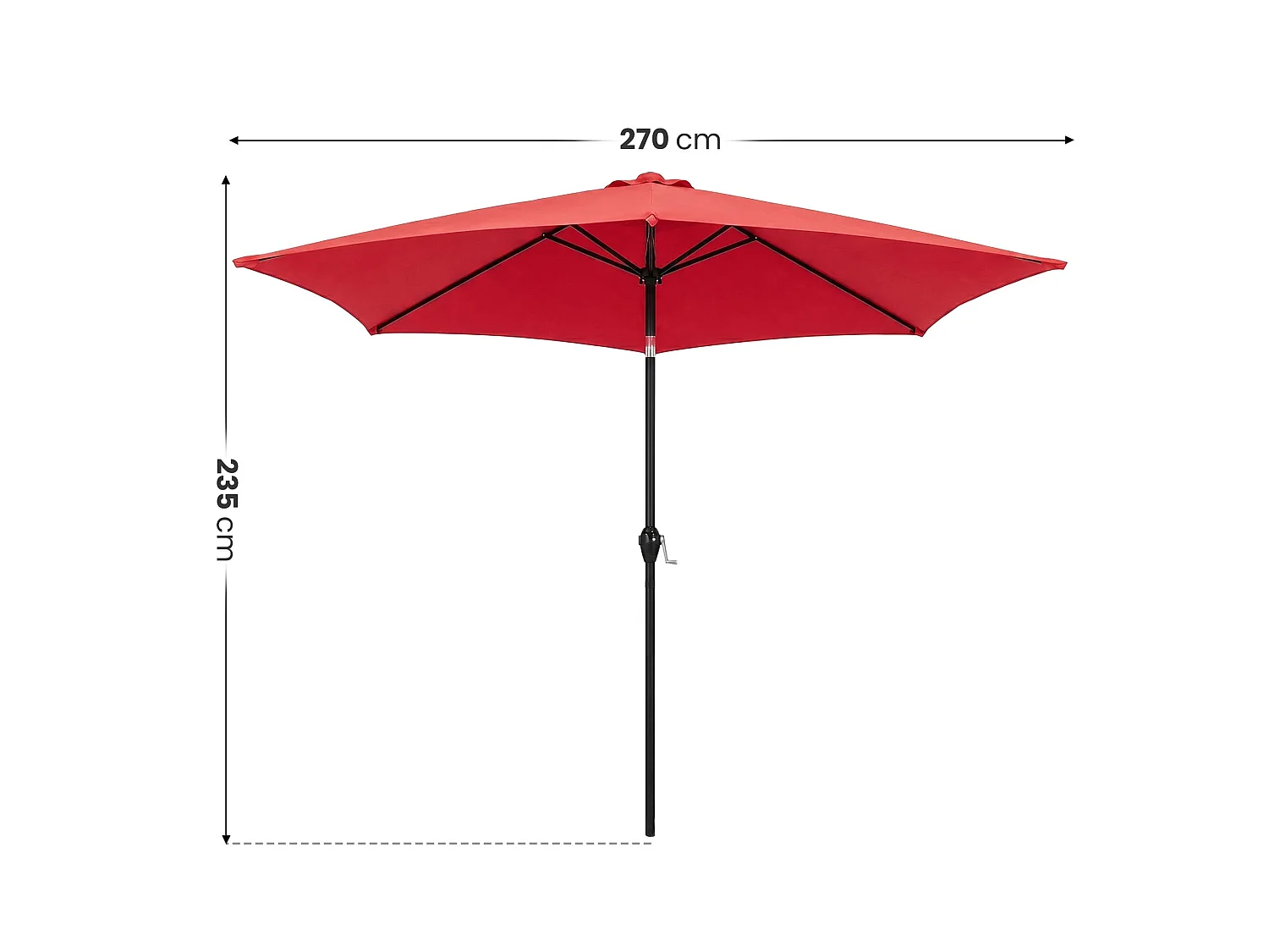Parasol de jardin ORIENT avec inclinaison réglable en rouge, Poids 4,5 kg Dimensions L270 x l270 x H235 cm
