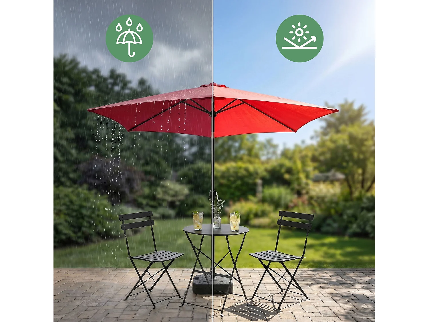Parasol de jardin ORIENT avec inclinaison réglable en rouge, Poids 4,5 kg Dimensions L270 x l270 x H235 cm
