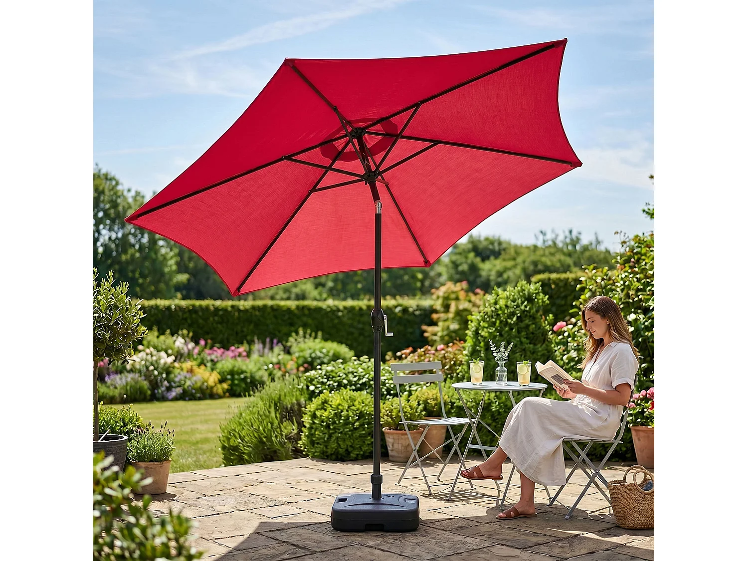 Parasol de jardin ORIENT avec inclinaison réglable en rouge, Poids 4,5 kg Dimensions L270 x l270 x H235 cm