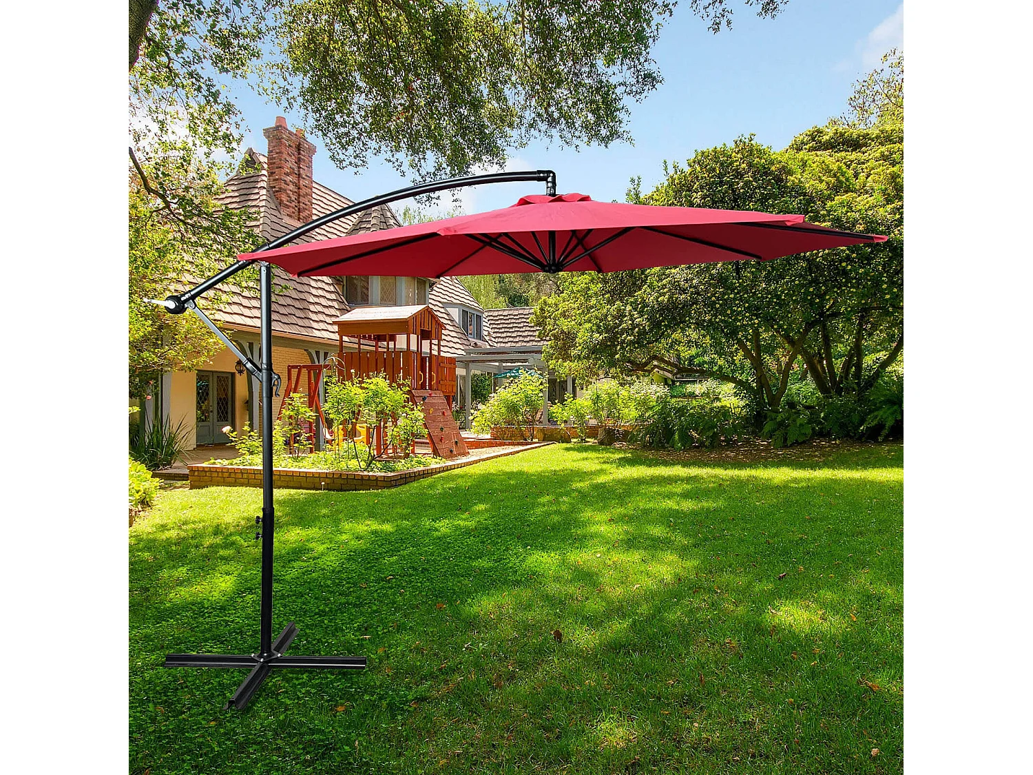 Parasol ogrodowy ASTER ochrona UV w kolorze czerwonym waga 12,1 kg wymiary 300x300x245 cm
