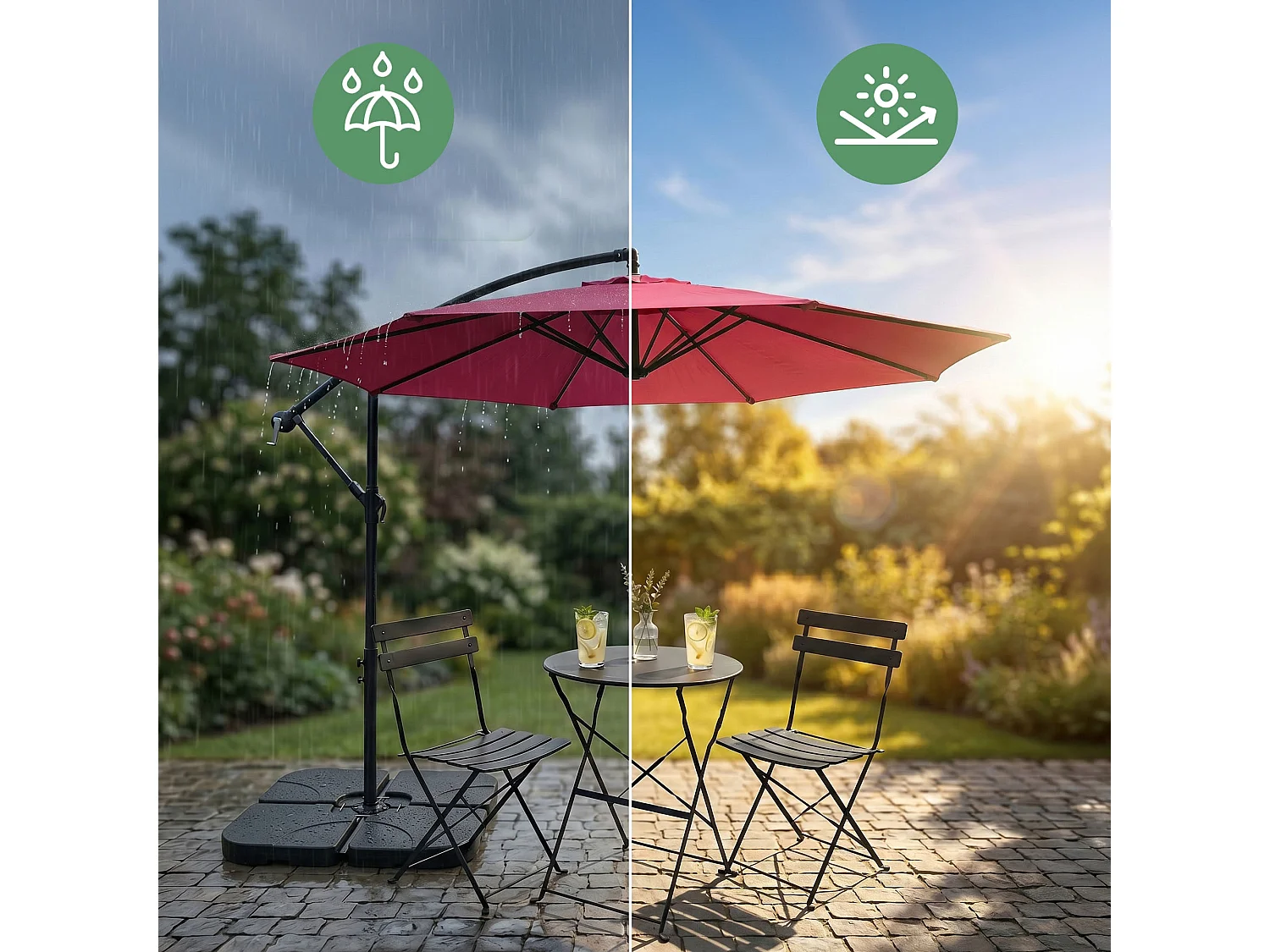 Tuinparasol ASTER / Zweefparasol Met Voet / Verstelbare Hoogte / UV-bescherming, Waterdicht / Rood / 300 x 300 x 45 cm
