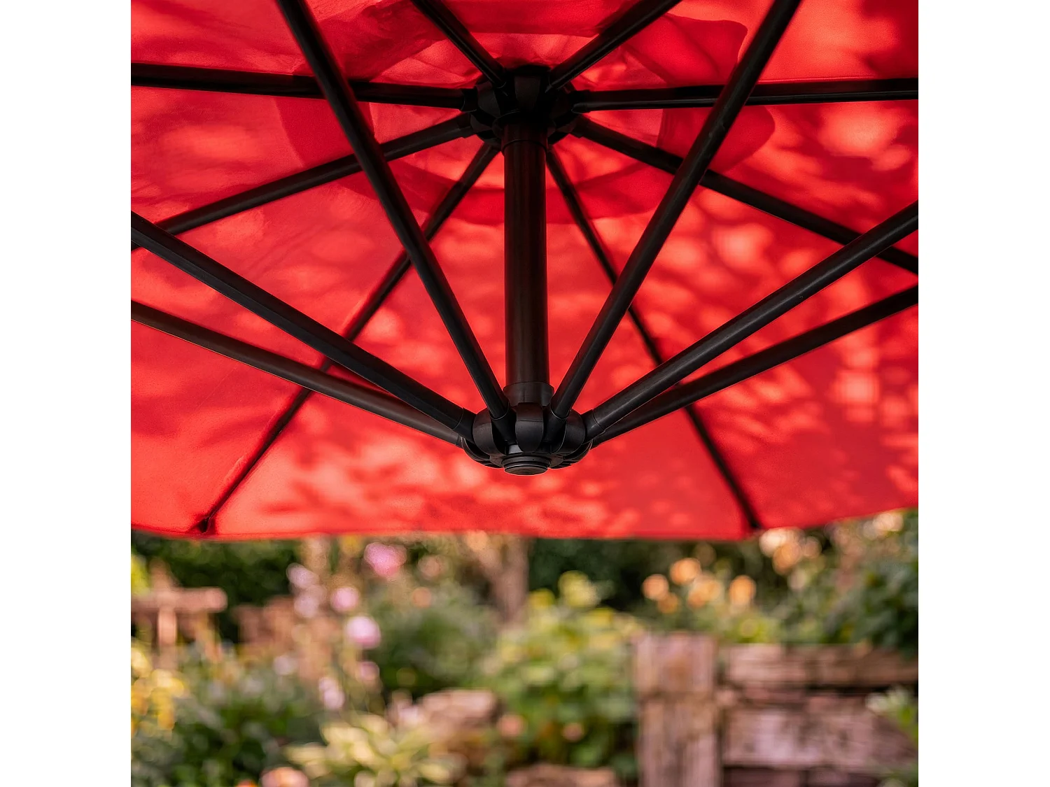 Tuinparasol ASTER / Zweefparasol Met Voet / Verstelbare Hoogte / UV-bescherming, Waterdicht / Rood / 300 x 300 x 45 cm