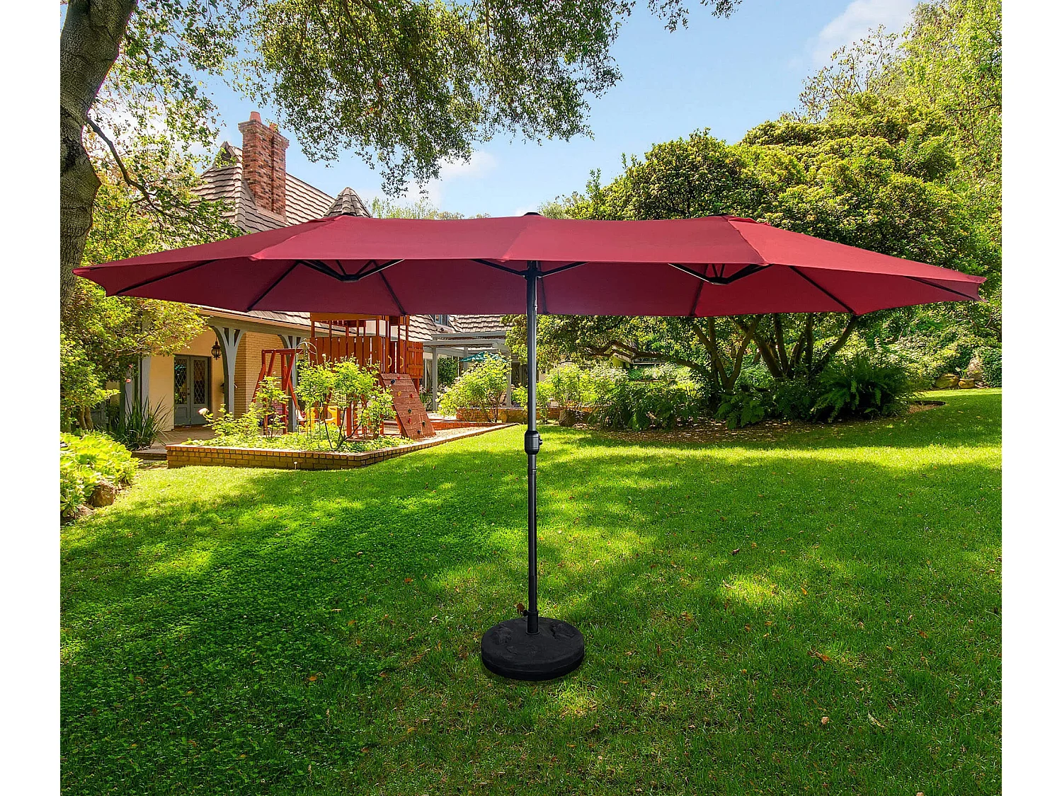 Parasol double de jardin TILIA en rouge, Poids 12,3 kg Dimensions L460 x l270 x H245 cm