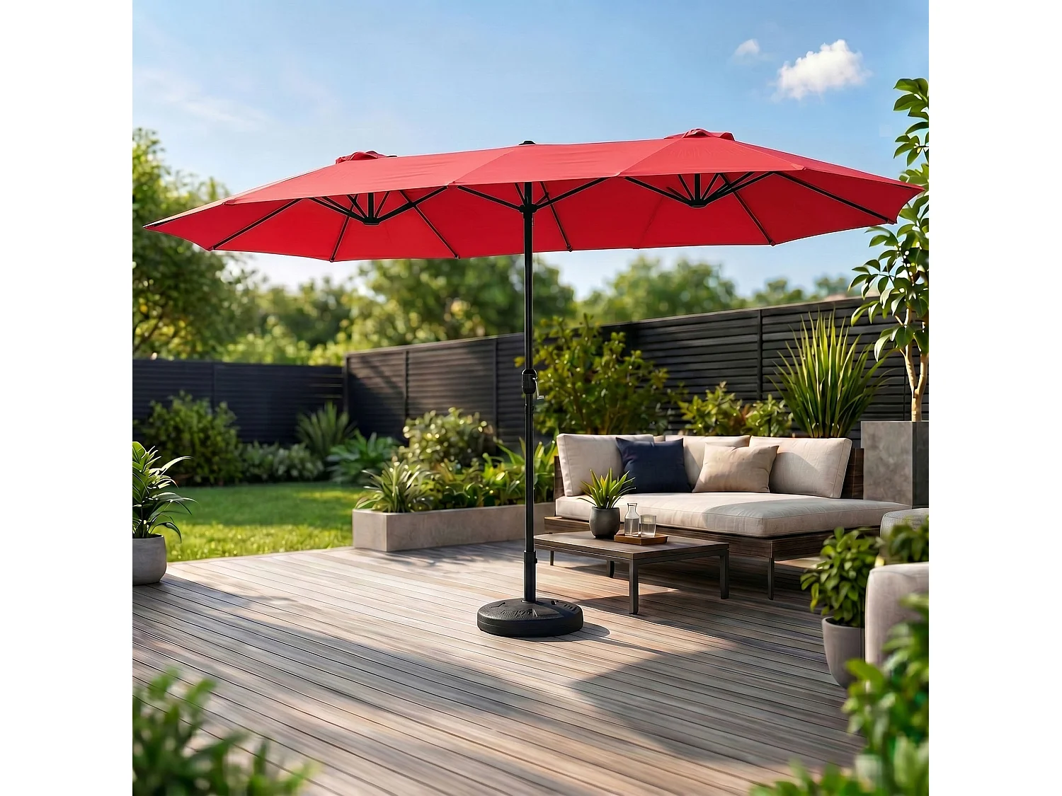 Parasol double de jardin TILIA en rouge, Poids 12,3 kg Dimensions L460 x l270 x H245 cm