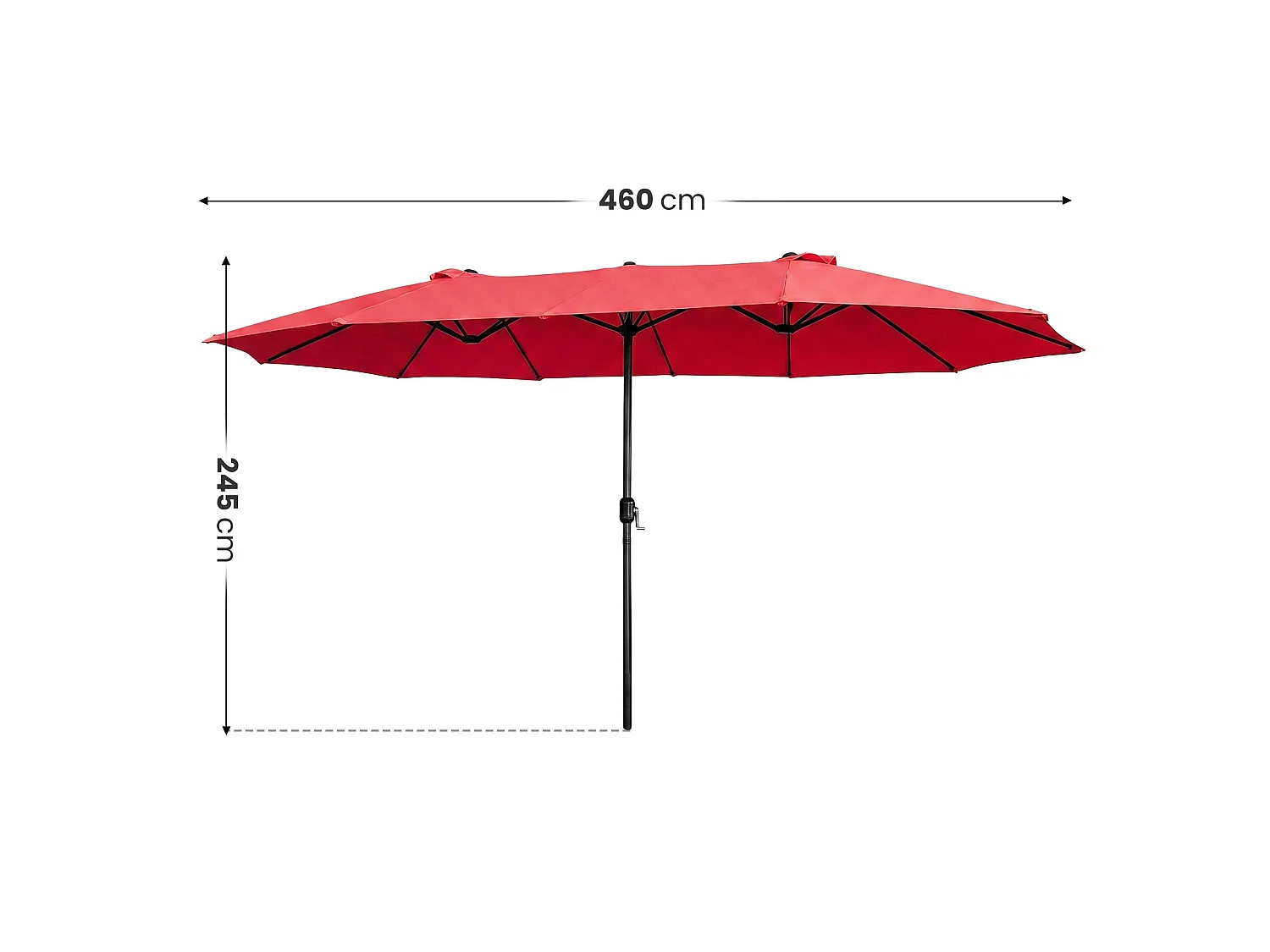 Parasol double de jardin TILIA en rouge, Poids 12,3 kg Dimensions L460 x l270 x H245 cm