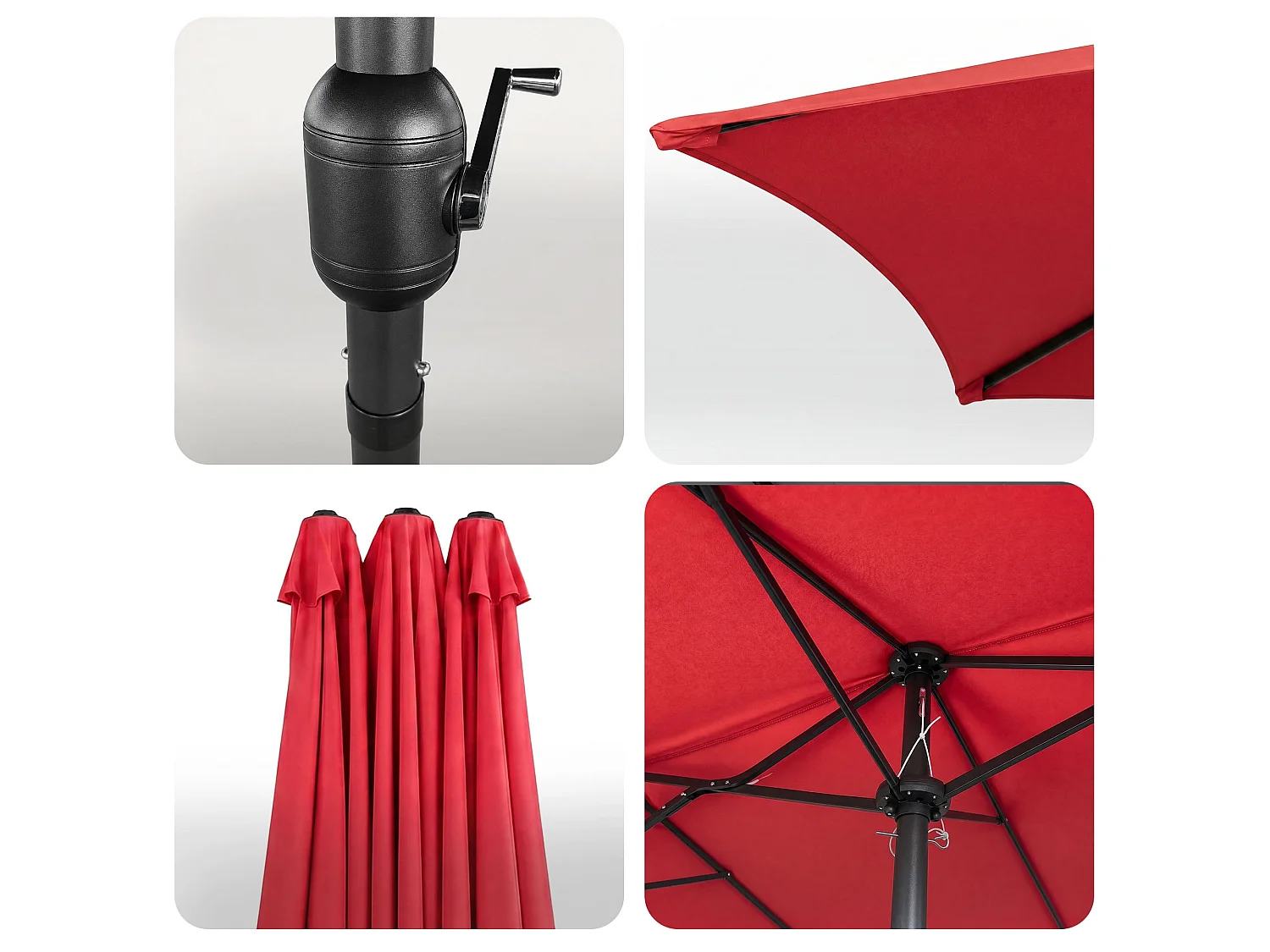 Parasol double de jardin TILIA en rouge, Poids 12,3 kg Dimensions L460 x l270 x H245 cm