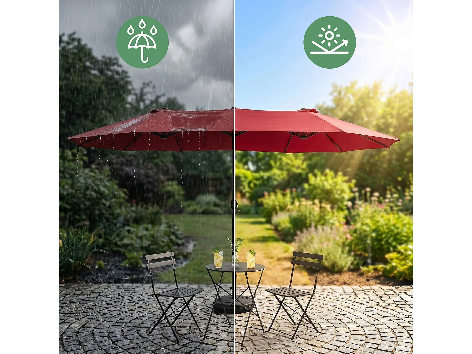 Parasol double de jardin TILIA en rouge, Poids 12,3 kg Dimensions L460 x l270 x H245 cm