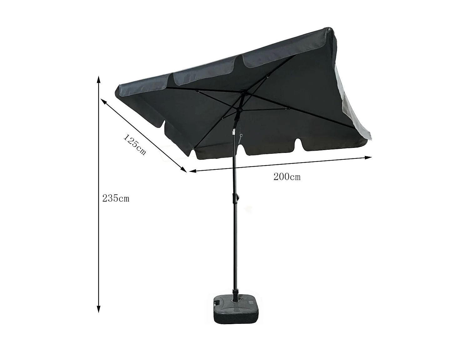 Donkere Grijze Tuinparasol FLOKS 235x200x125 met UV- en Waterbescherming, Verstelbare Hoek, Voor Zelfmontage