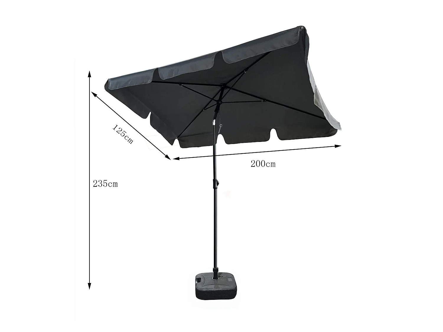 Tuinparasol FLOKS / Buitenparasol / Verstelbare Hoogte / UV-bescherming, Waterdicht / Donkergrijs / 200 x 123 x 235 cm