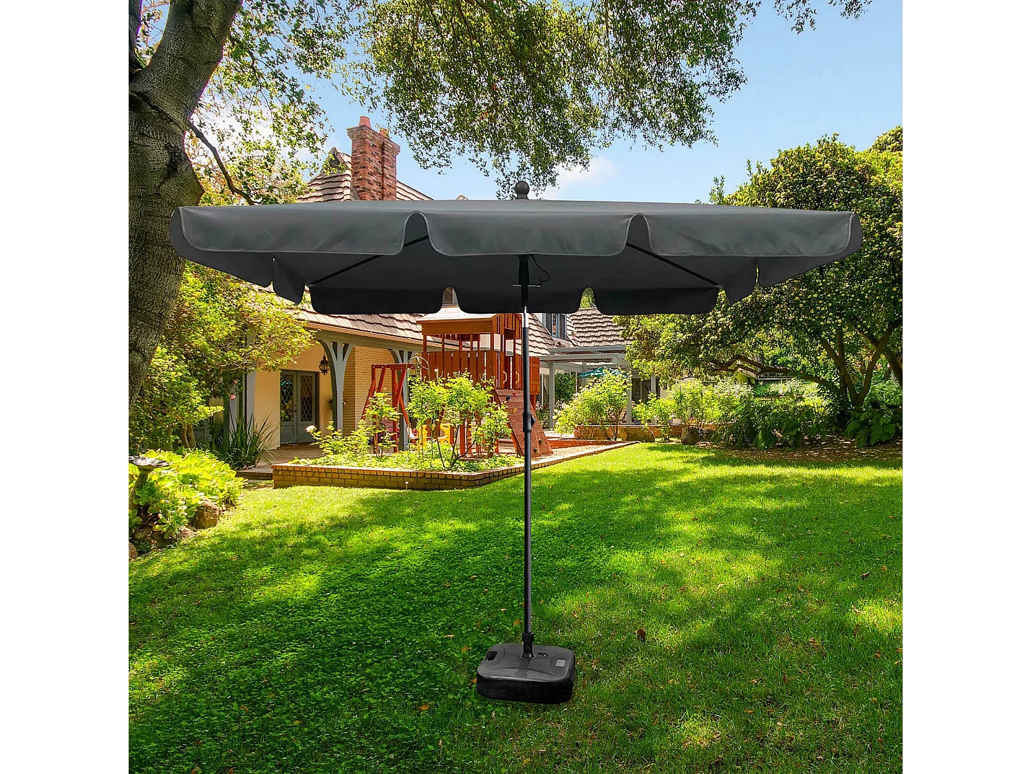 Tuinparasol FLOKS / Buitenparasol / Verstelbare Hoogte / UV-bescherming, Waterdicht / Donkergrijs / 200 x 123 x 235 cm