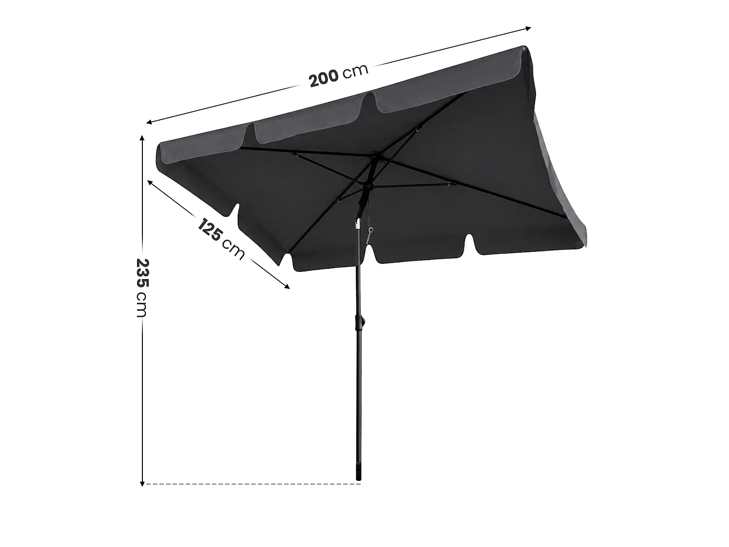 Sombrilla de jardín FLOKS con protección UV Gris Oscuro peso 2,8 kg dimensiones 200x123x235 cm