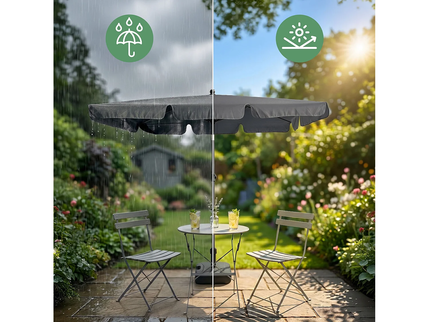 Sombrilla de jardín FLOKS con protección UV Gris Oscuro peso 2,8 kg dimensiones 200x123x235 cm