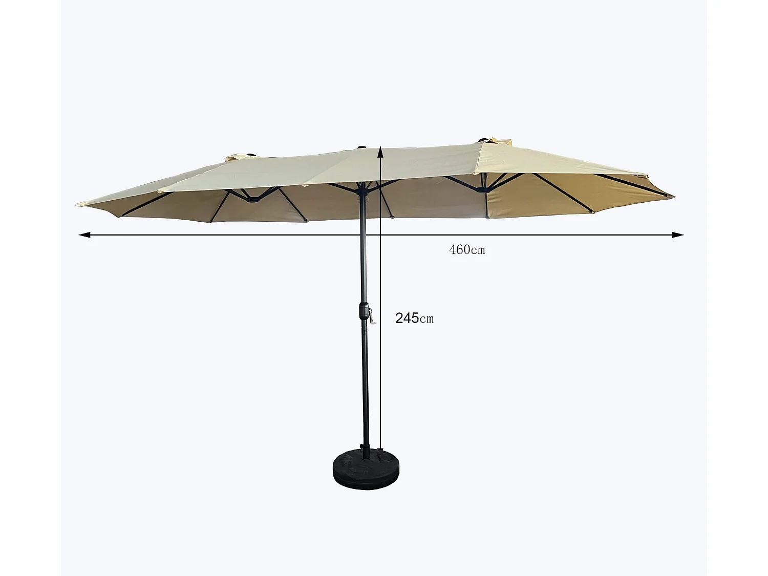Parasol double de jardin TILIA en beige, Poids 12,3 kg Dimensions L460 x l270 x H245 cm