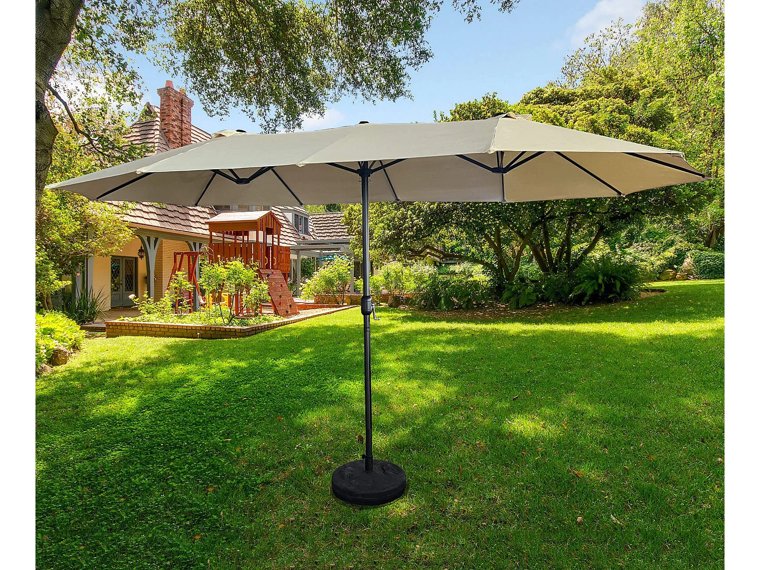Parasol double de jardin TILIA en beige, Poids 12,3 kg Dimensions L460 x l270 x H245 cm