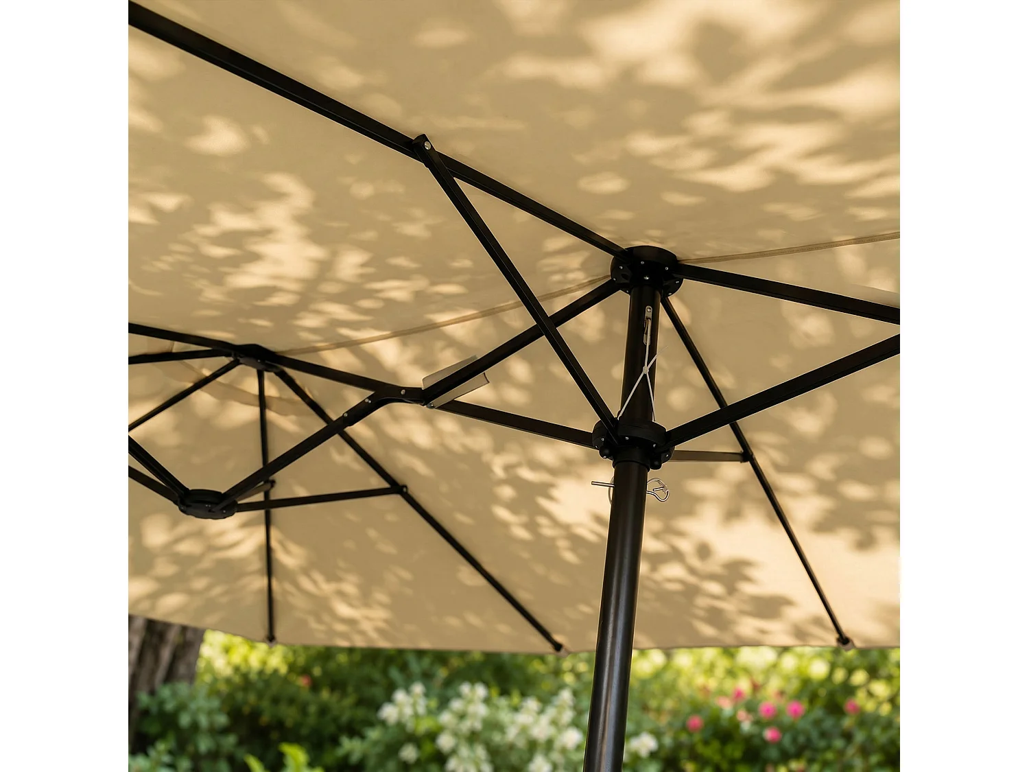 Parasol double de jardin TILIA en beige, Poids 12,3 kg Dimensions L460 x l270 x H245 cm