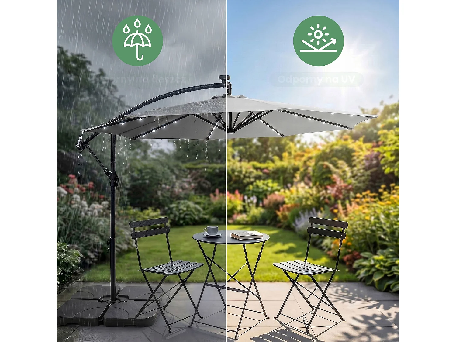 Sombrilla de jardín MILIN Gris Claro con iluminación LED peso 12,7 kg dimensiones 300x00x45 cm