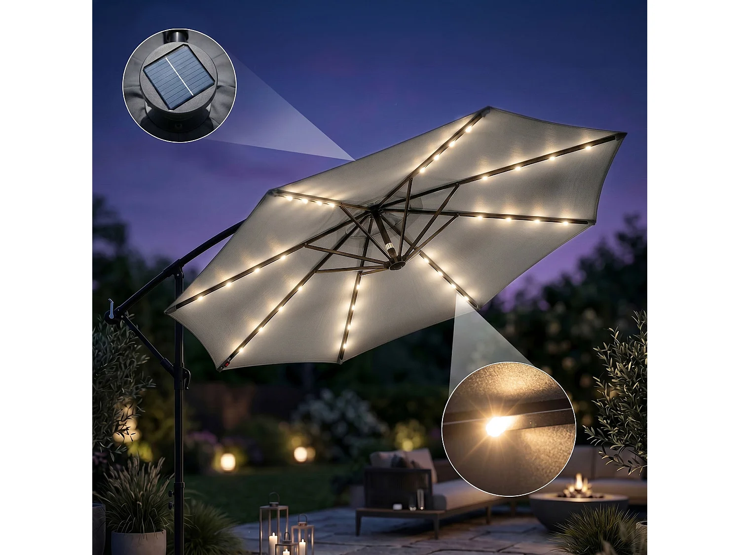 Sombrilla de jardín MILIN Gris Claro con iluminación LED peso 12,7 kg dimensiones 300x00x45 cm