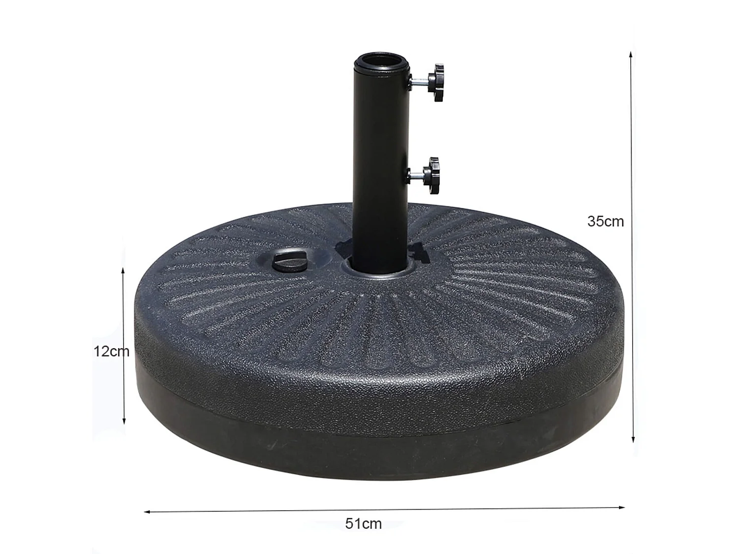 Zwarte HDPE Parasolvoet UB51 - Diameter 51 cm, Vulbaar tot 23 kg, Zelfmontage