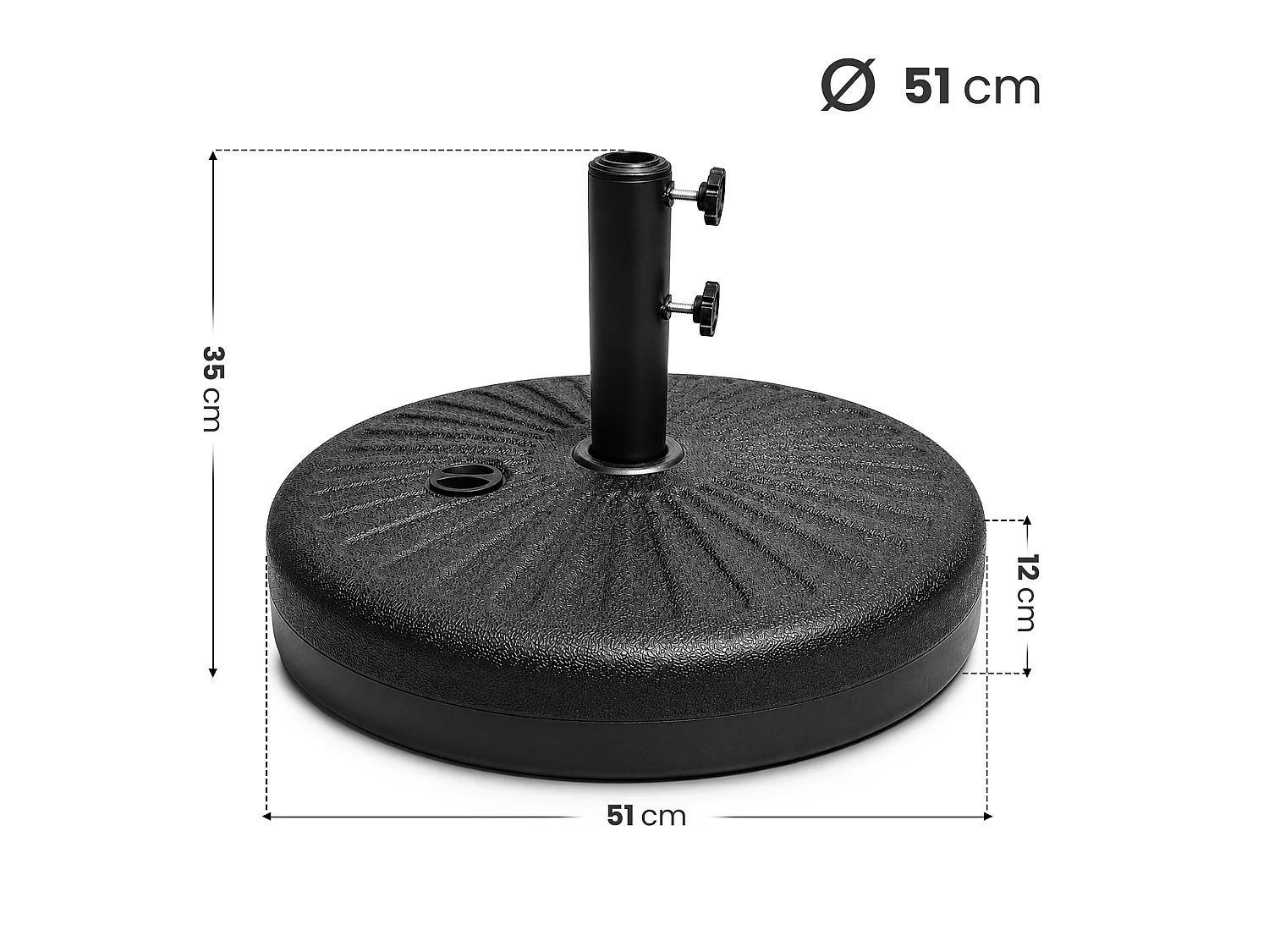 Zwarte HDPE Parasolvoet UB51 - Diameter 51 cm, Vulbaar tot 23 kg, Zelfmontage