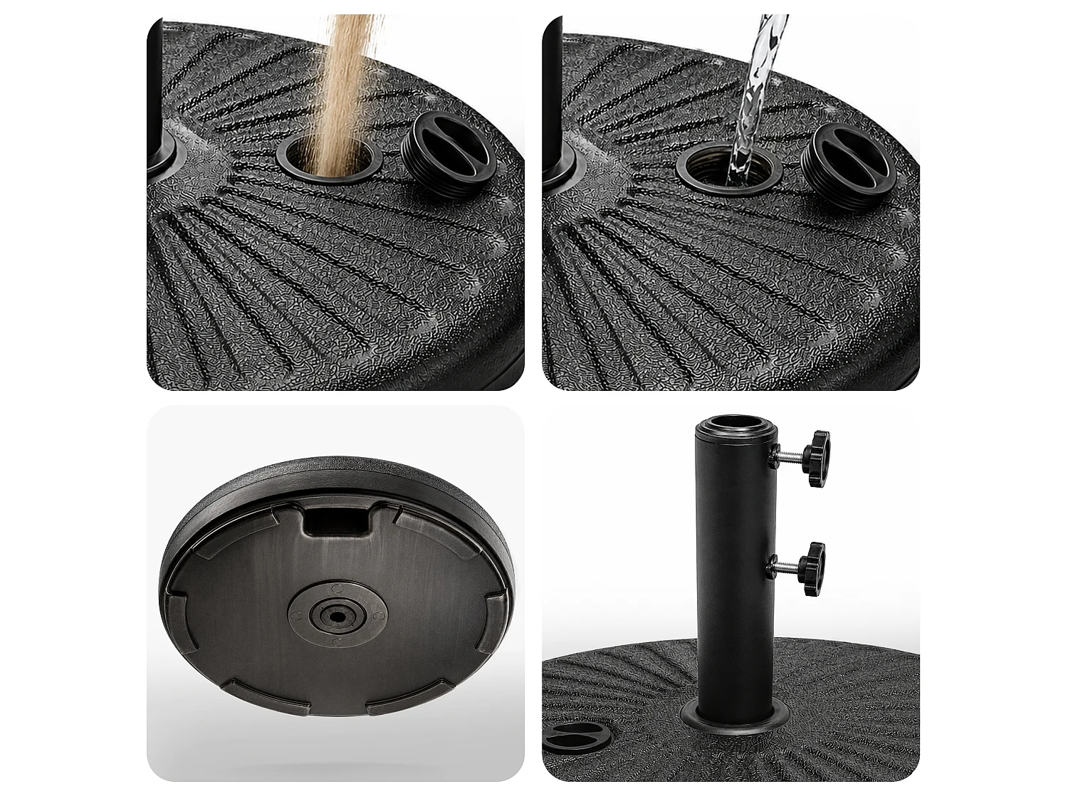Zwarte HDPE Parasolvoet UB51 - Diameter 51 cm, Vulbaar tot 23 kg, Zelfmontage