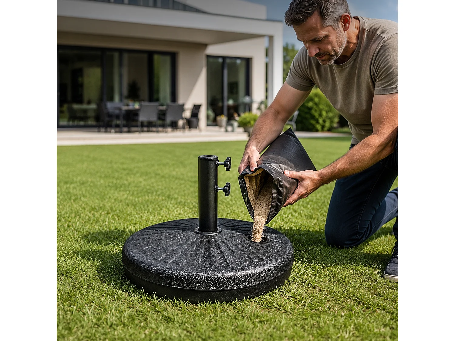 Zwarte HDPE Parasolvoet UB51 - Diameter 51 cm, Vulbaar tot 23 kg, Zelfmontage