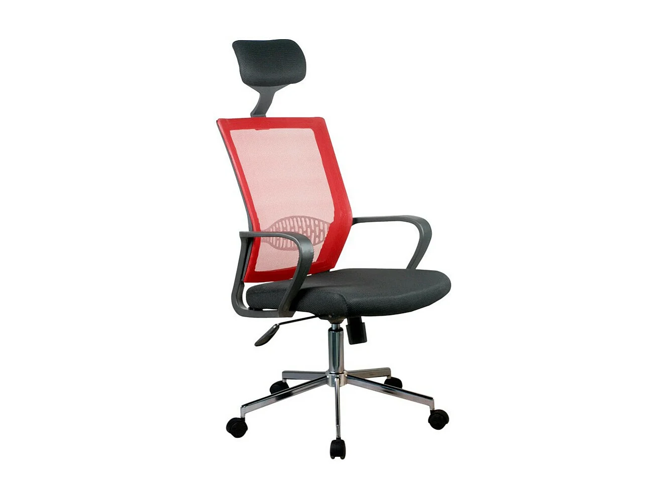 Ergonomische Bureaustoel OCF-9 Rood - Mesh Rugleuning, Verstelbare Zithoogte, Zilveren Frame, Chromen Stalen Basis, Maximale Belastbaarheid 125 kg