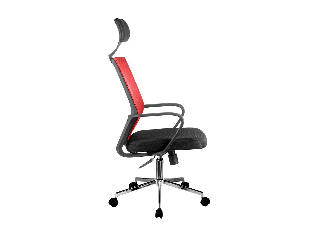Ergonomische Bureaustoel OCF-9 Rood - Mesh Rugleuning, Verstelbare Zithoogte, Zilveren Frame, Chromen Stalen Basis, Maximale Belastbaarheid 125 kg