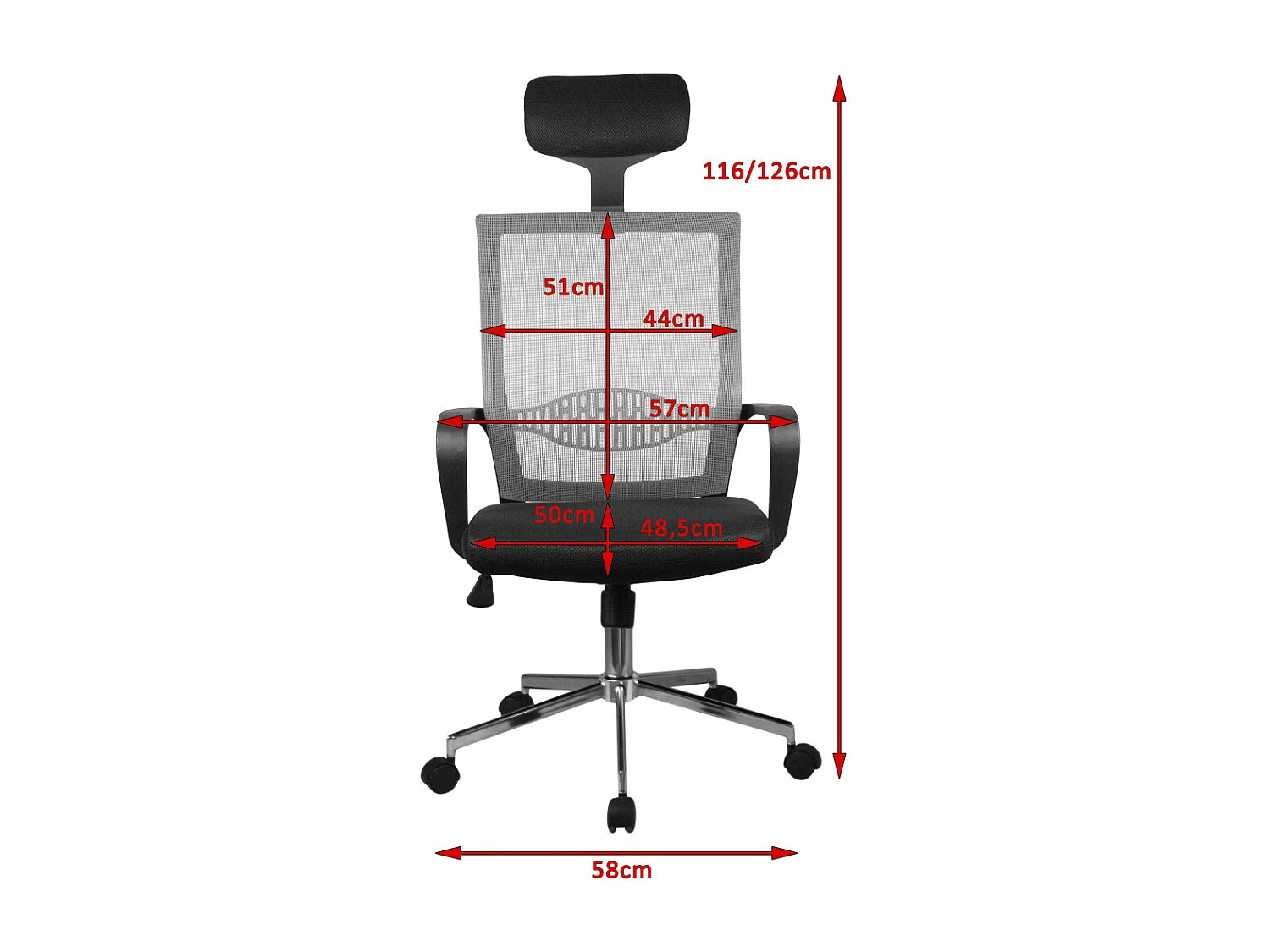 Ergonomische Bureaustoel OCF-9 Rood - Mesh Rugleuning, Verstelbare Zithoogte, Zilveren Frame, Chromen Stalen Basis, Maximale Belastbaarheid 125 kg