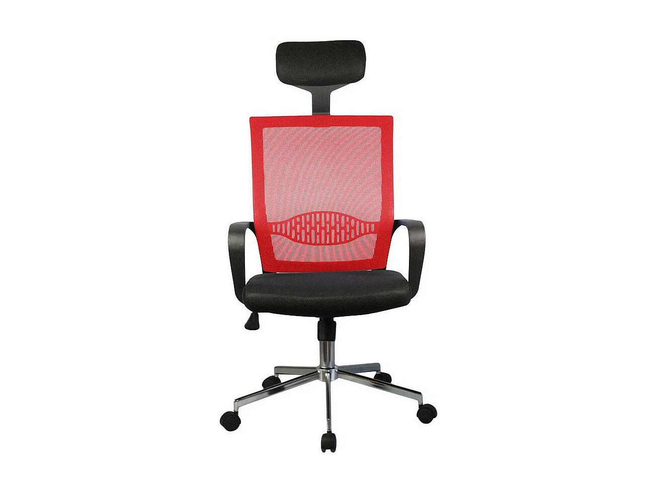 Ergonomische Bureaustoel OCF-9 Rood - Mesh Rugleuning, Verstelbare Zithoogte, Zilveren Frame, Chromen Stalen Basis, Maximale Belastbaarheid 125 kg