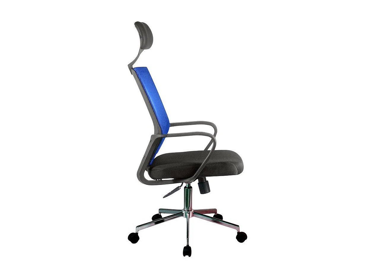 Ergonomische Bureaustoel OCF-9 in Blauw Stoffen Materiaal, Verstelbare Zithoogte, Mesh Rugleuning, Chromen Stalen Basis - Modern Ontwerp, Max. Gewicht 125 kg