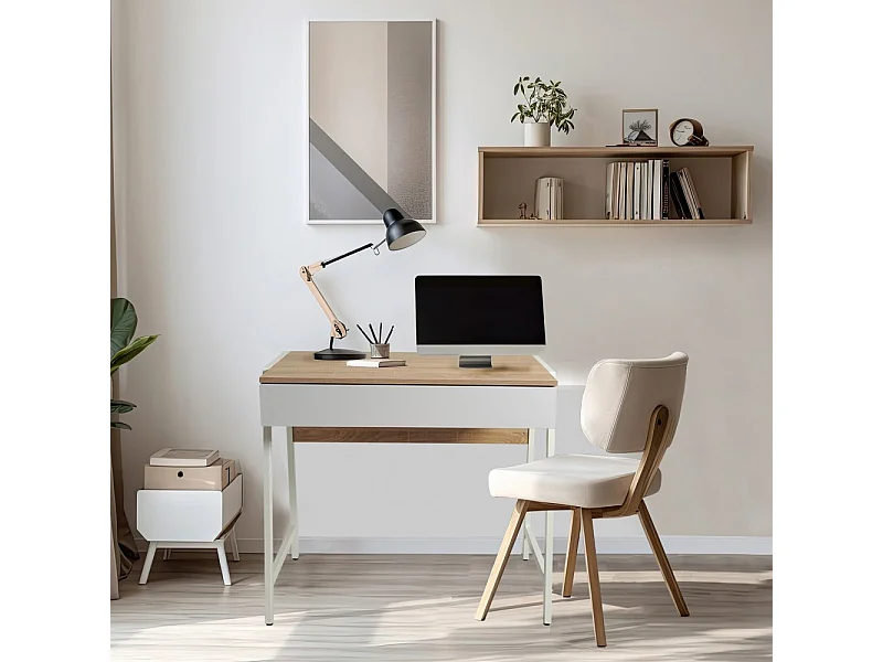Bureau POLLUX 80 x 48 cm/ Décor Chêne blanchi et métal blanc