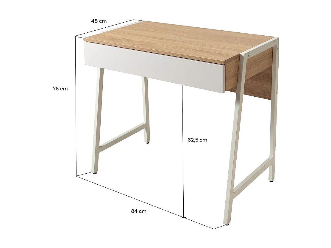 Bureau POLLUX 80 x 48 cm/ Décor Chêne blanchi et métal blanc