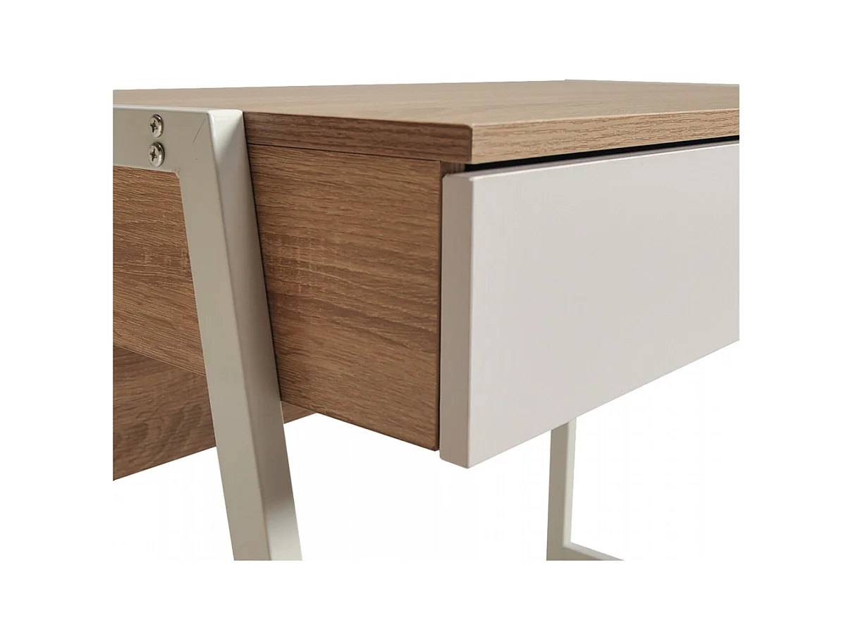 Bureau POLLUX 80 x 48 cm/ Décor Chêne blanchi et métal blanc
