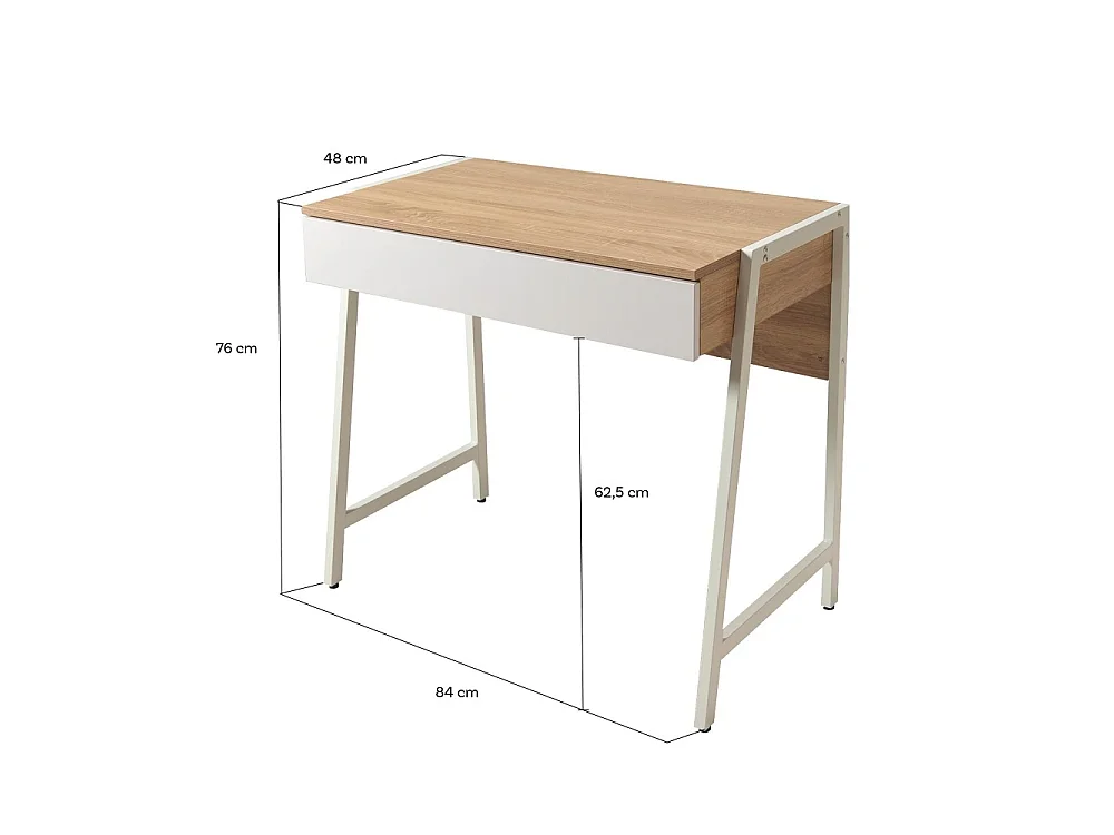 Bureau POLLUX 80 x 48 cm/ Décor Chêne blanchi et métal blanc