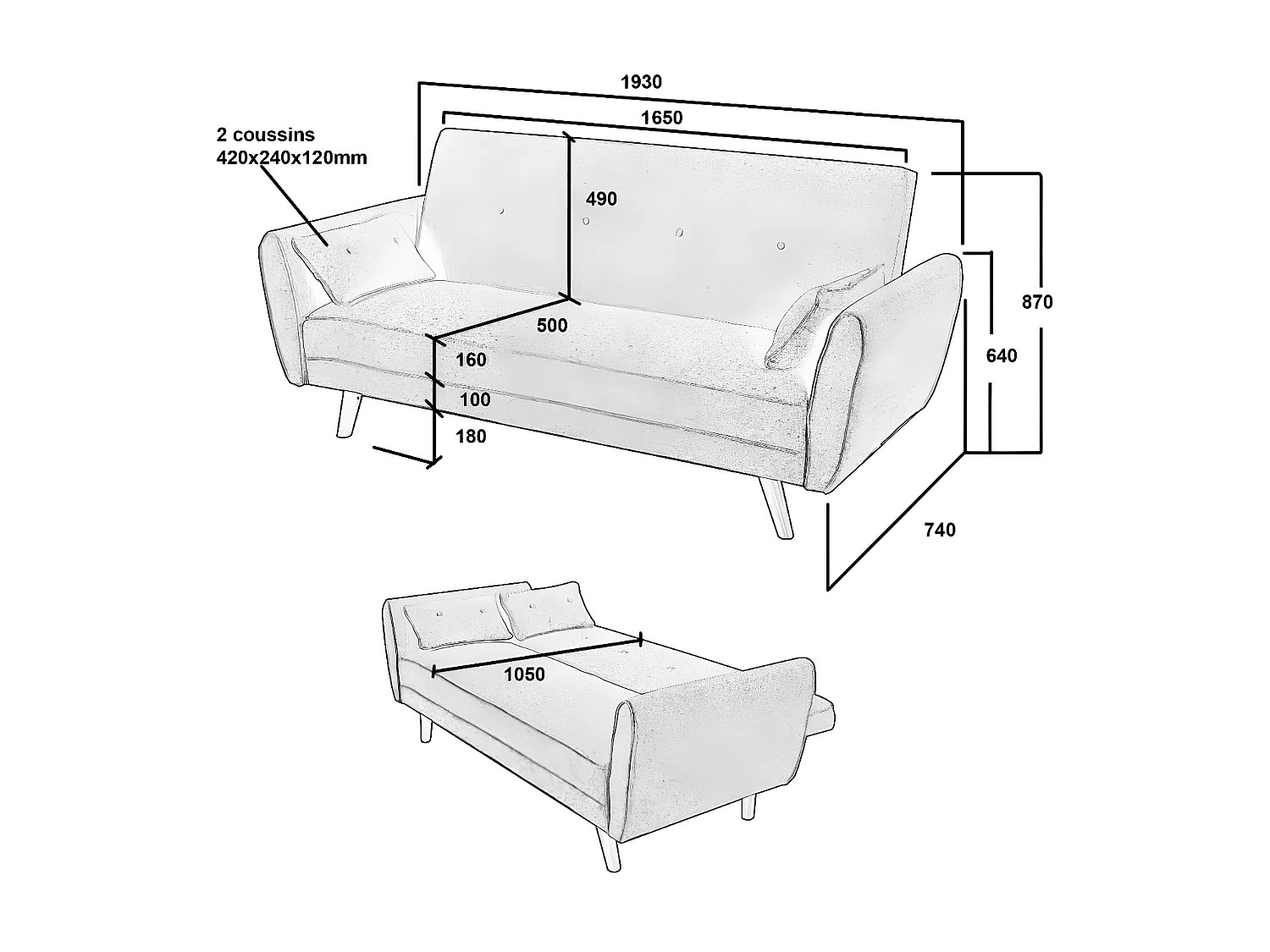 Canapé convertible LOKI gris