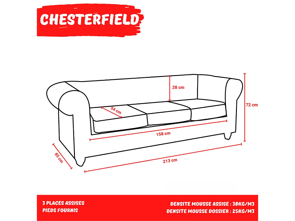 Canapé CHESTERFIELD 3 places / Marron vieilli
