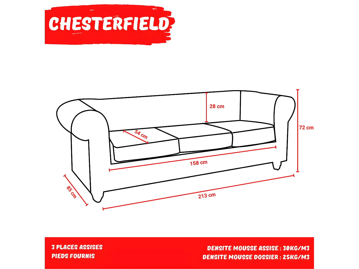 Canapé CHESTERFIELD 3 places / Noir