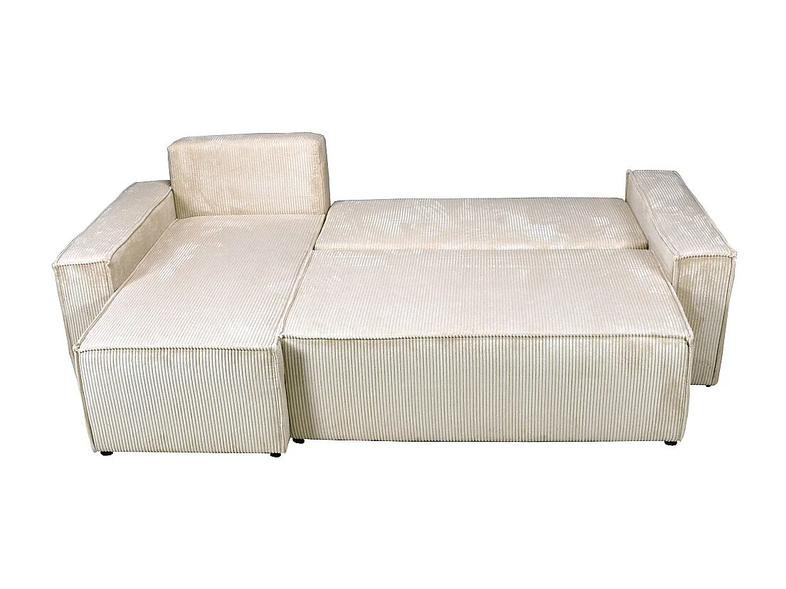 Canapé d'angle convertible et réversible avec coffre ELISE en velours côtelé / Beige