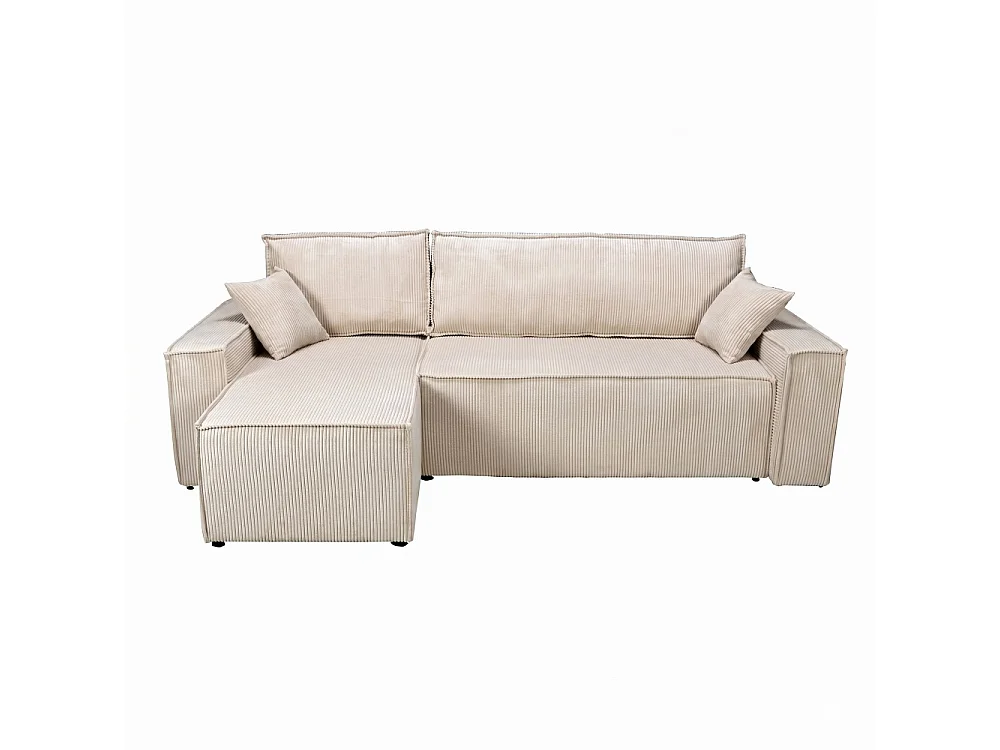 Canapé d'angle convertible et réversible avec coffre ELISE en velours côtelé / Beige