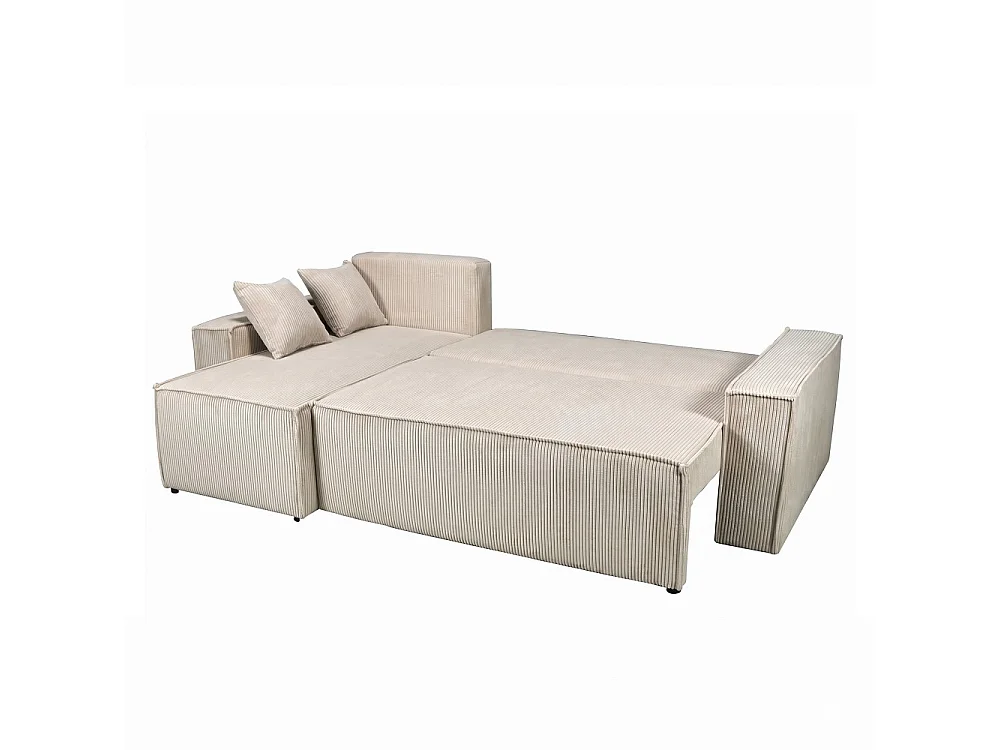 Canapé d'angle convertible et réversible avec coffre ELISE en velours côtelé / Beige