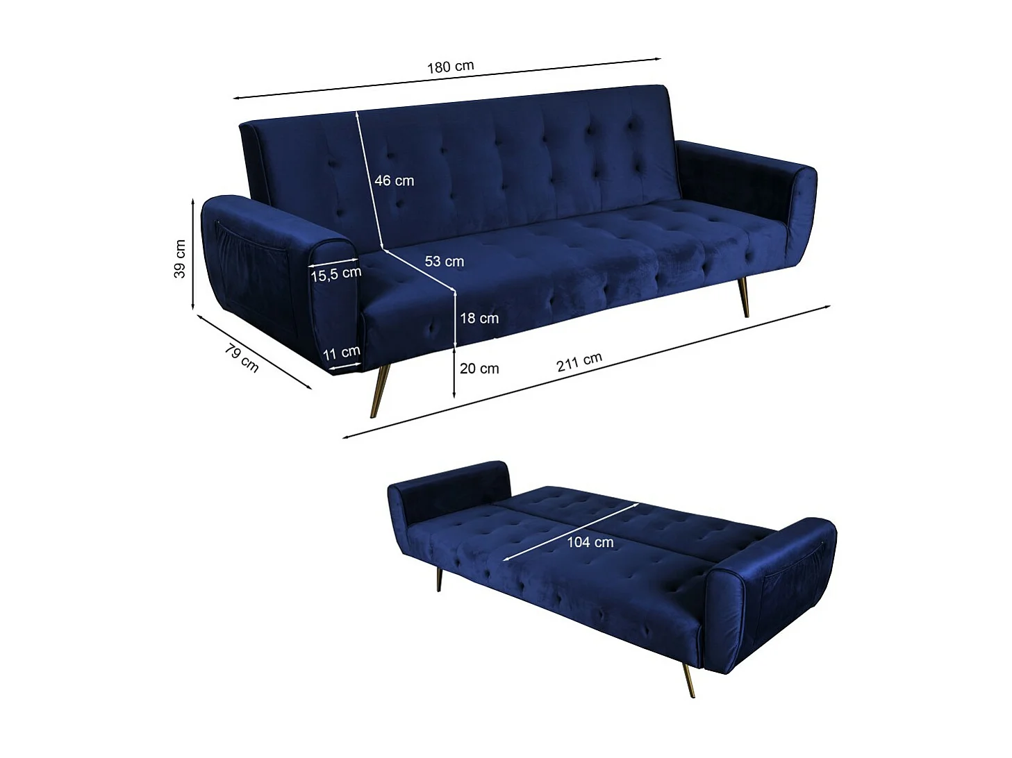 Canapé convertible 3 places ODIN / Bleu