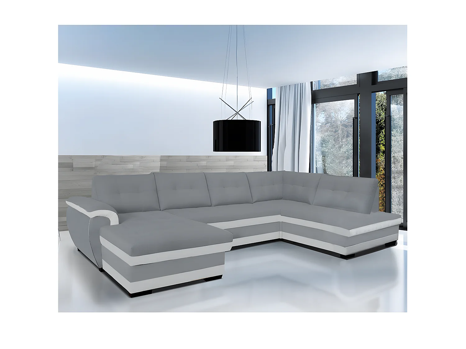 Canapé en U convertible MALIBU + coffre de rangement / Gris