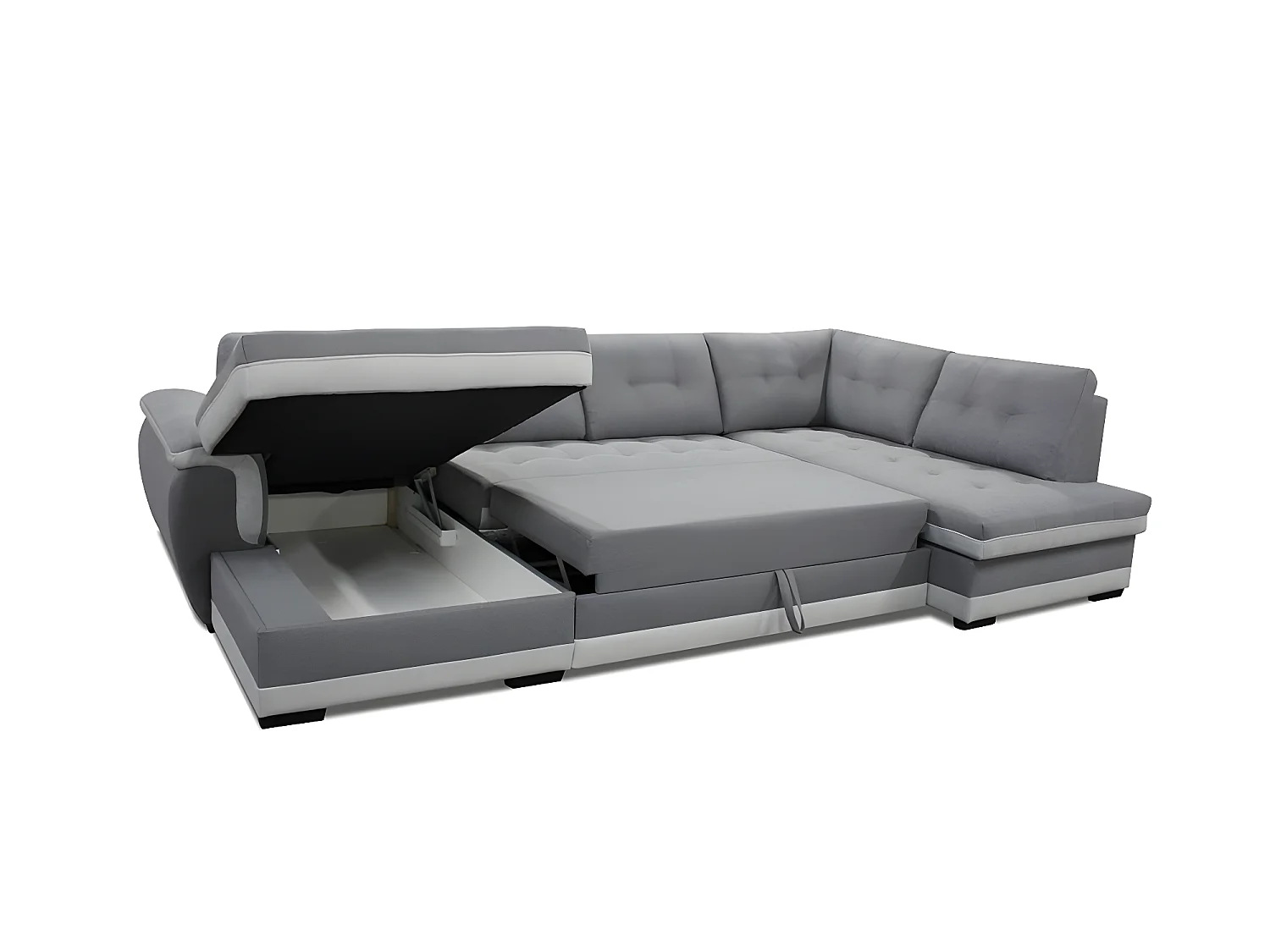 Canapé en U convertible MALIBU + coffre de rangement / Gris