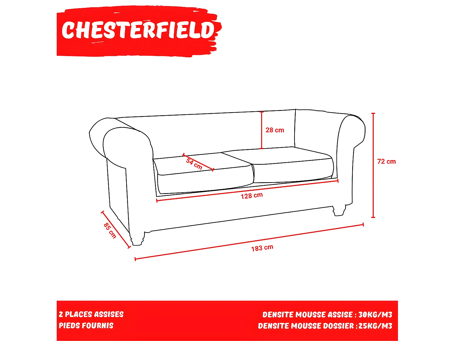 Canapé CHESTERFIELD 2 places / Gris