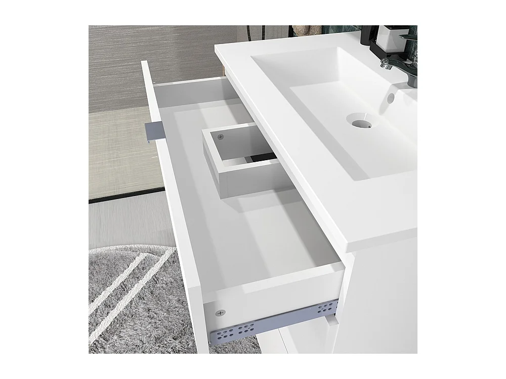 Meuble sous-vasques 3 tiroirs MARBELLA 60 cm + vasque + miroir / Blanc